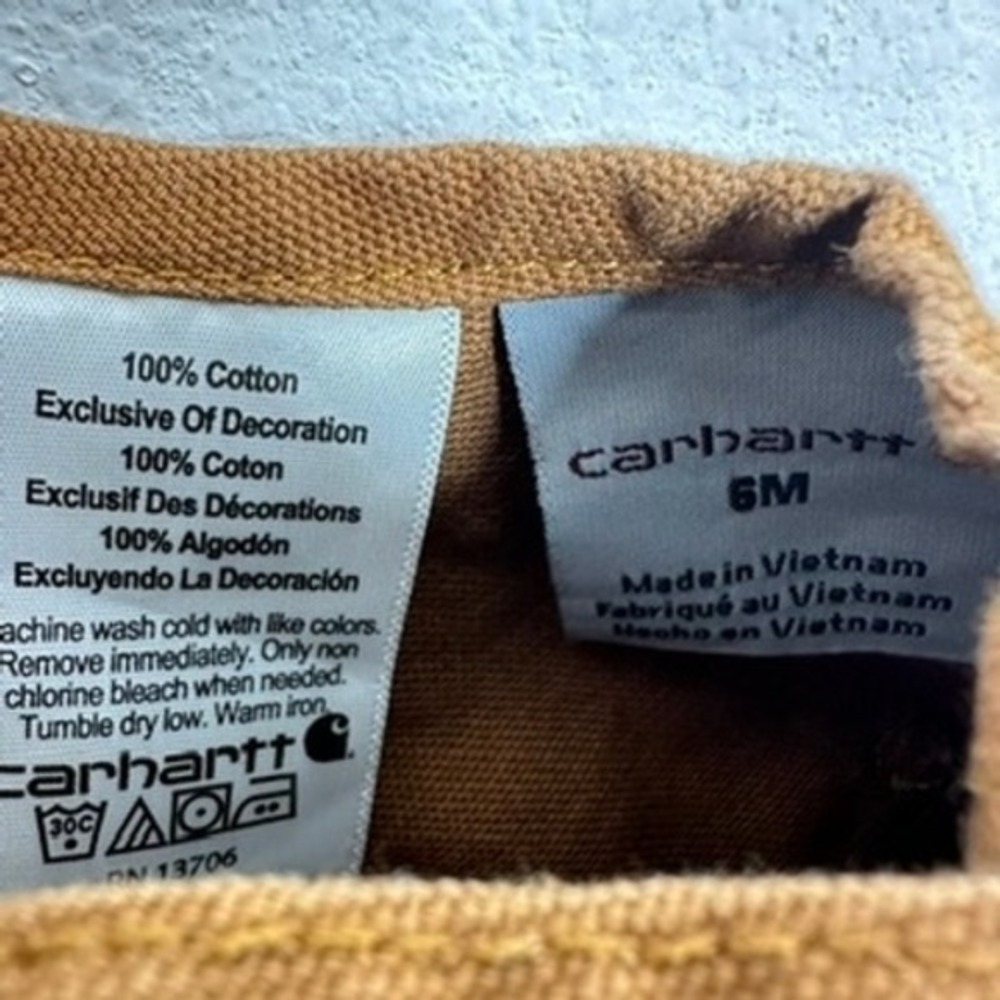 Carhartt Baby Toddler Set Brown Canvas Bib Overalls and Black Sweatshirt Size 6M - Picture 10 of 16